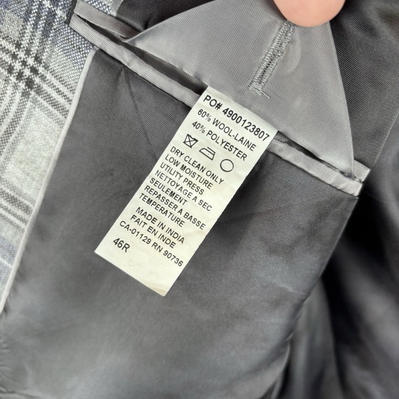 Tallia Blazer Mens 46R Blue Plaid Wool Blend Windowpane Sport Coat Jacket - Picture 5 of 8